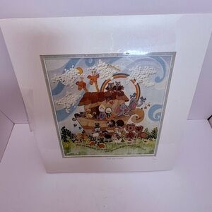 Adorable Noah's Ark "Noah and Friends" Matted Print With Inspirational Saying
